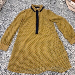 Womens Yellow and Navy Patterned Shirt Dress